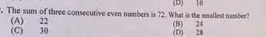 The sum of three consecutive even numbers